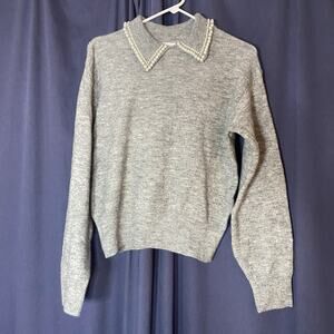 H&M Grey Marl Pearl Beaded Collar Jumper Size Small ASO Punky Brewster Twee